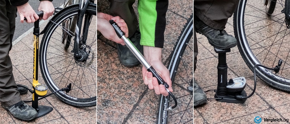 Fahrradpumpen-Test: Mit diversen Fahrradpumpen-Typen wird der Reifen mit Luft gefüllt.