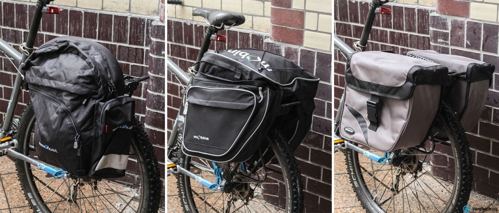 Getestete Fahrradtaschen auf einem Fahrrad.