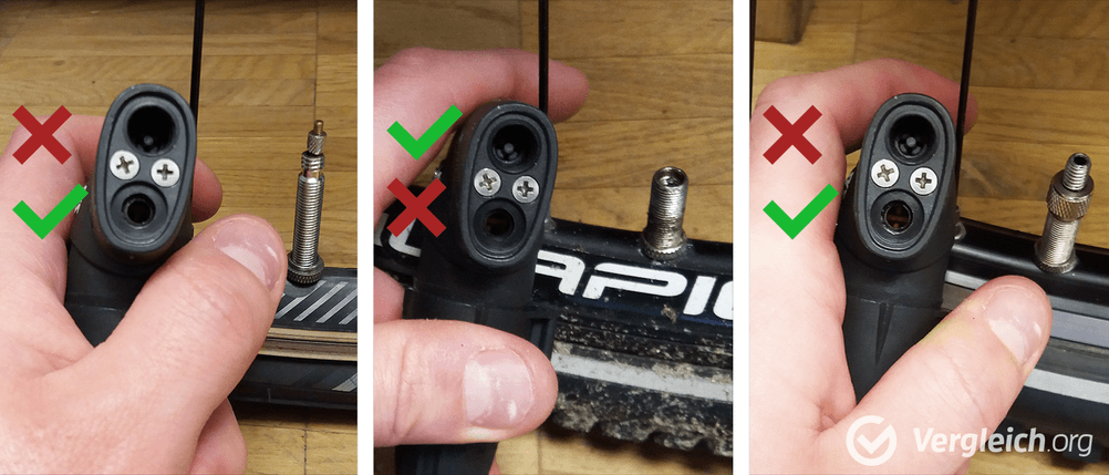 Fahrradpumpen-Test: Dual-Kopfteil einer Fahrradpumpe.