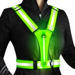 Fahrradweste-Herren-Test: neonfarbene LED-Warnweste aus schmalen reflektierenden Streifen