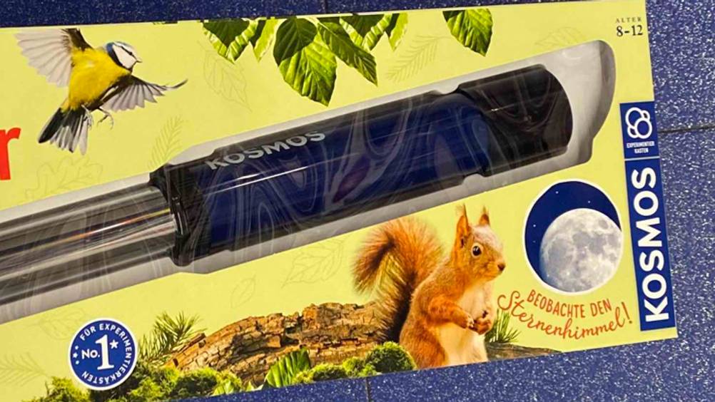 Fernrohr (Kinder) getestet: Nahaufnahme des Logos auf der Verpackung.