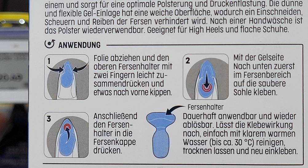 Fersenpolster getestet: Nahaufnahme der Rückseite mit Anwendung.