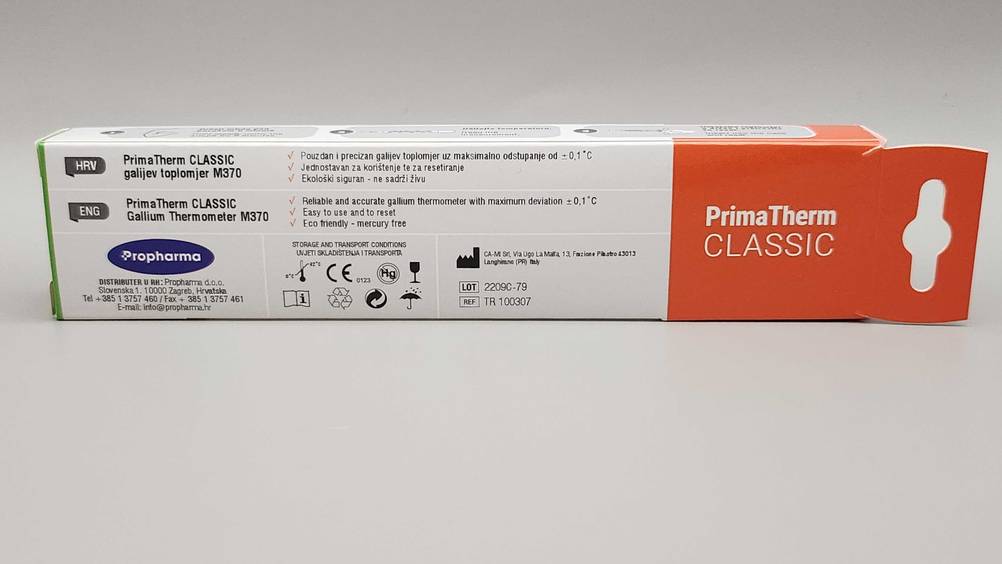 Fieberthermometer analog im Test: Rückseite der Originalverpackung mit Infromationen.