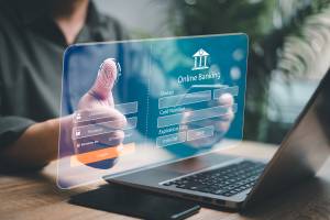 Firewall-Test: Grafische Darstellung wie jemand sich in das Online-Banking per Fingerabdruck einloggt.