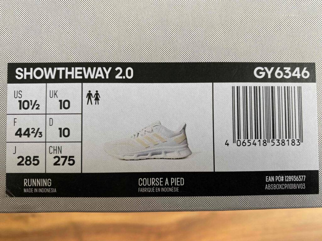 Fitnessschuh-Herren Test: Nahaufaufnahme der Größenangaben auf dem Originalkarton.
