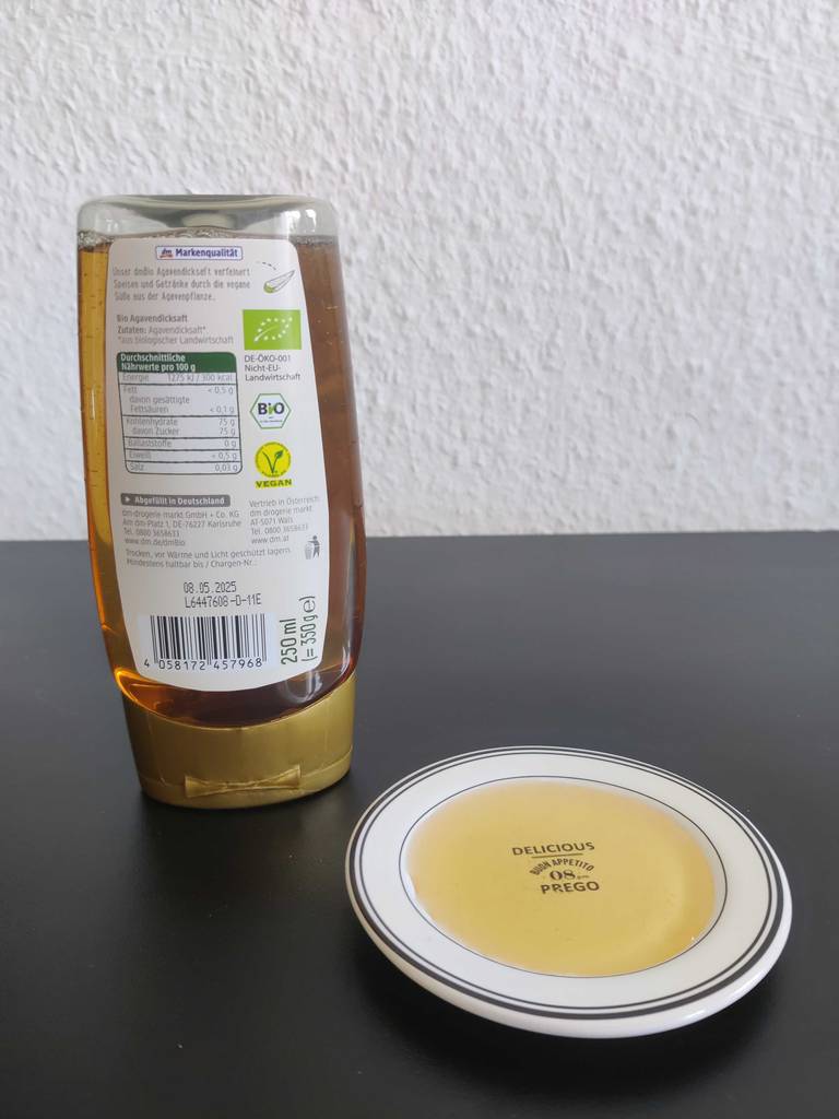 Flasche Agavendicksaft von der Rückseite