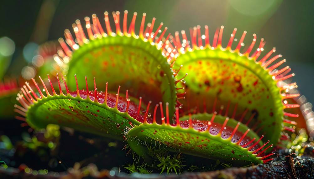 Eine fleischfressende Pflanze in Nahaufnahme.