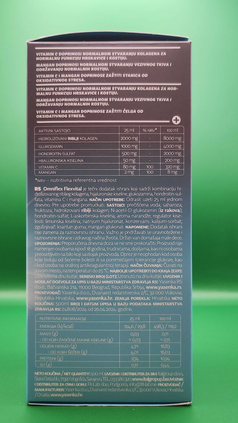 Seitenansicht der Verpackung des getesteten Kollagens.