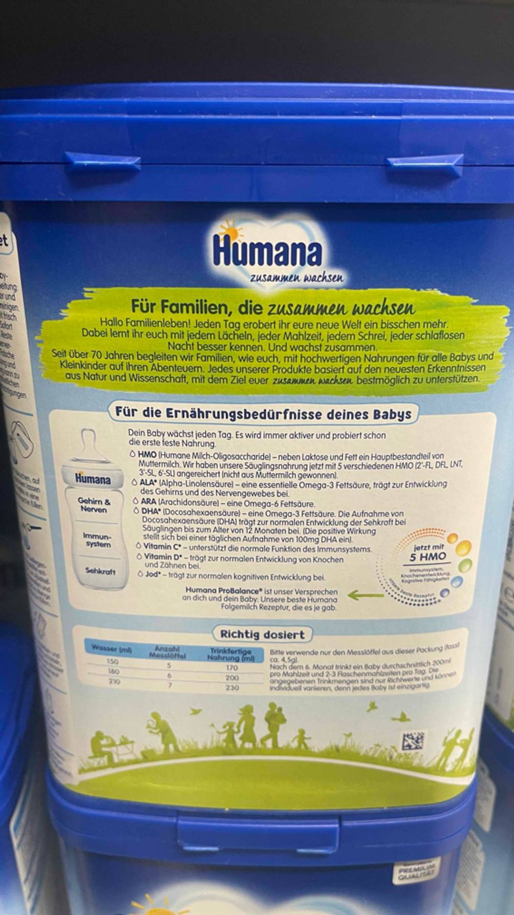 Im Test: Auf der Rückseite einer Dose Folgemilch 2 stehen Informationen zur Verwendung.