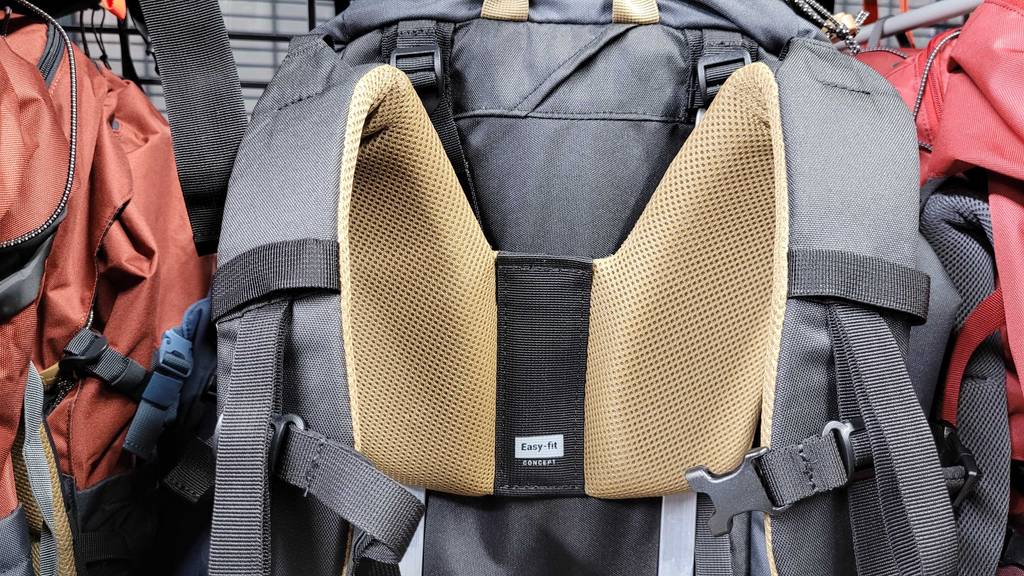 Detailansicht der Träger eines getesteten Rucksacks mit 50 Liter.
