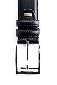 buckle of black leather belt isolated on white