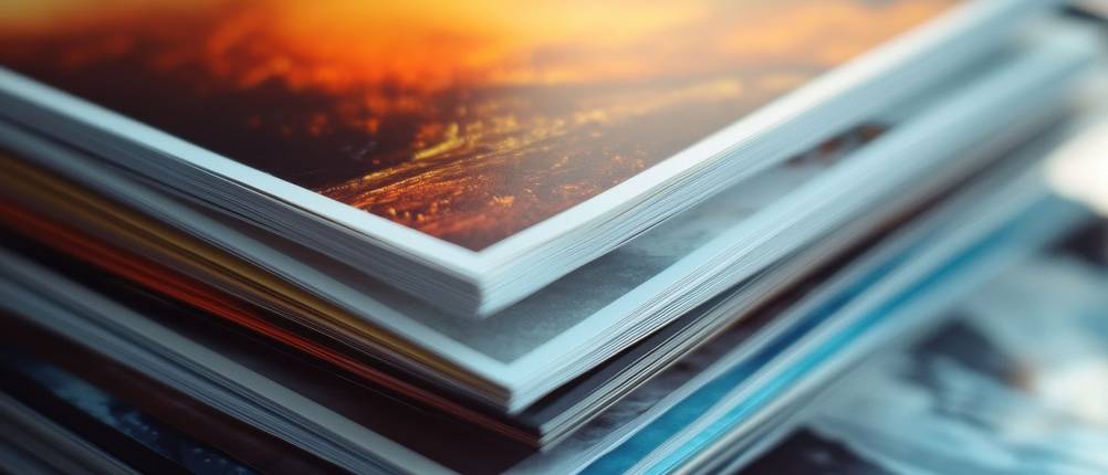 Fotopapier-A3-Test: Ein Stapel Fotos, die auf dickem Karton gedruckt wurden.