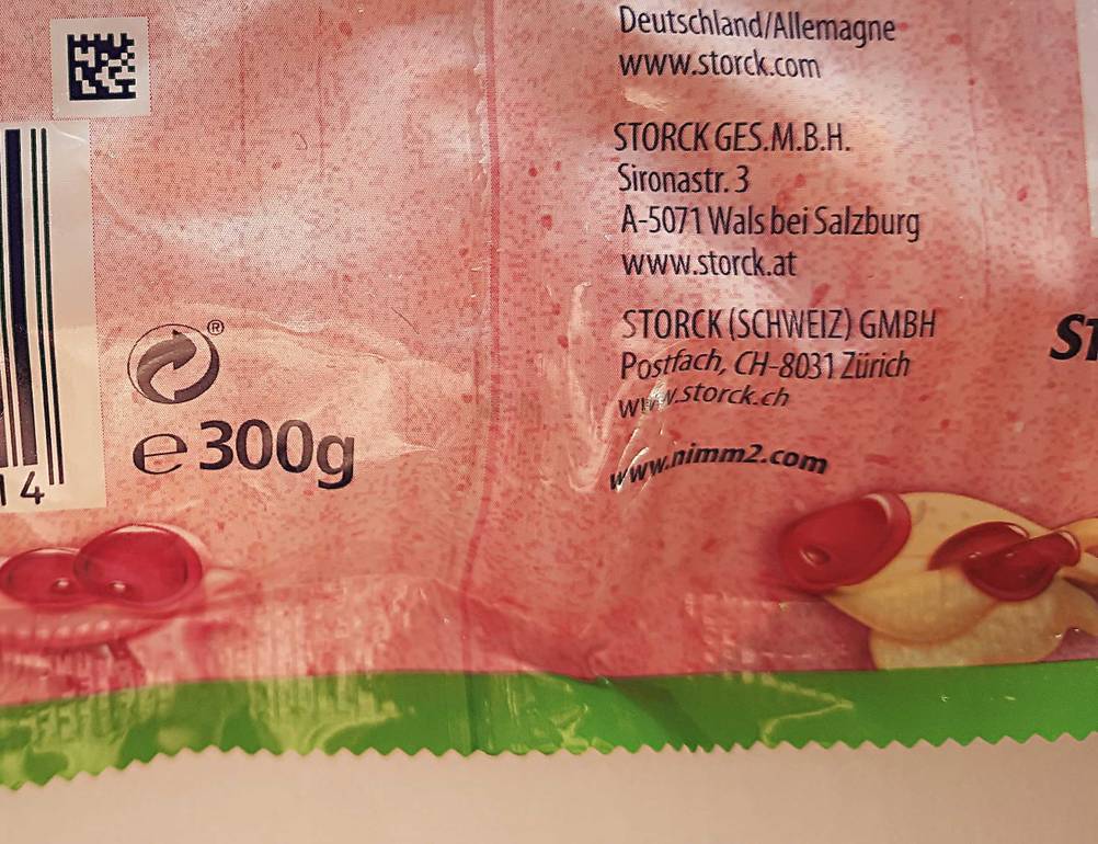 Fruchtgummi-Test: Nahaufnahme der Rückseite mit Herstellerangaben.