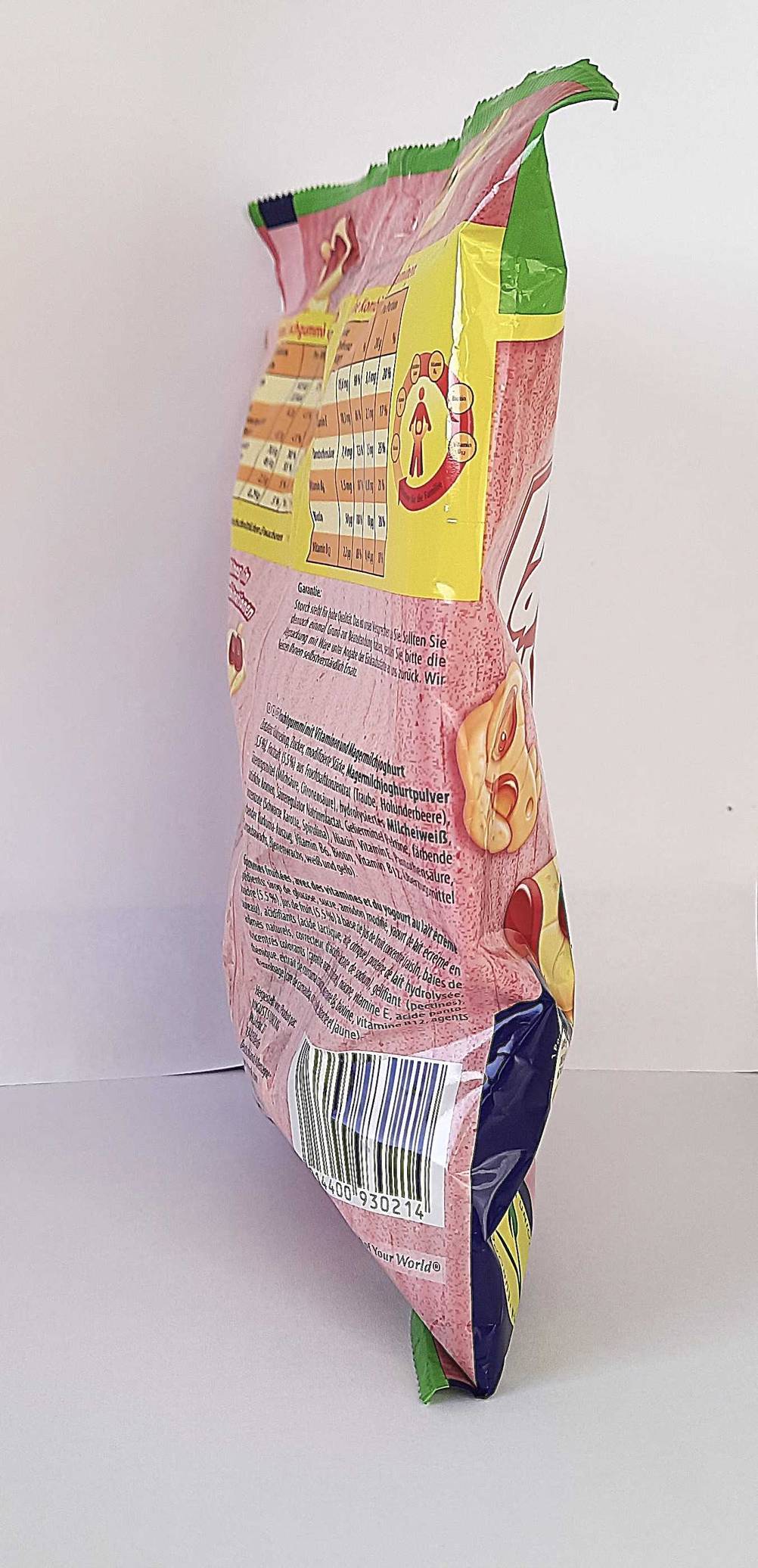 Seitenansicht der Verpackung der Fruchtgummis im Test.