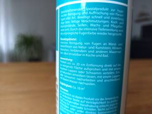 Rückseite des Fugenreinigers mit Beschreibung.