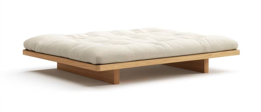 Futonbett-120x200-cm-Test: Ein Futonbett aus Holz ist mit Kufen ausgestattet.