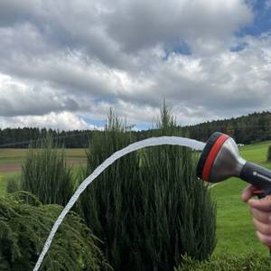 Ein dicker Strahl kommt aus der Gardena-Premium-Multibrause (18317-20)