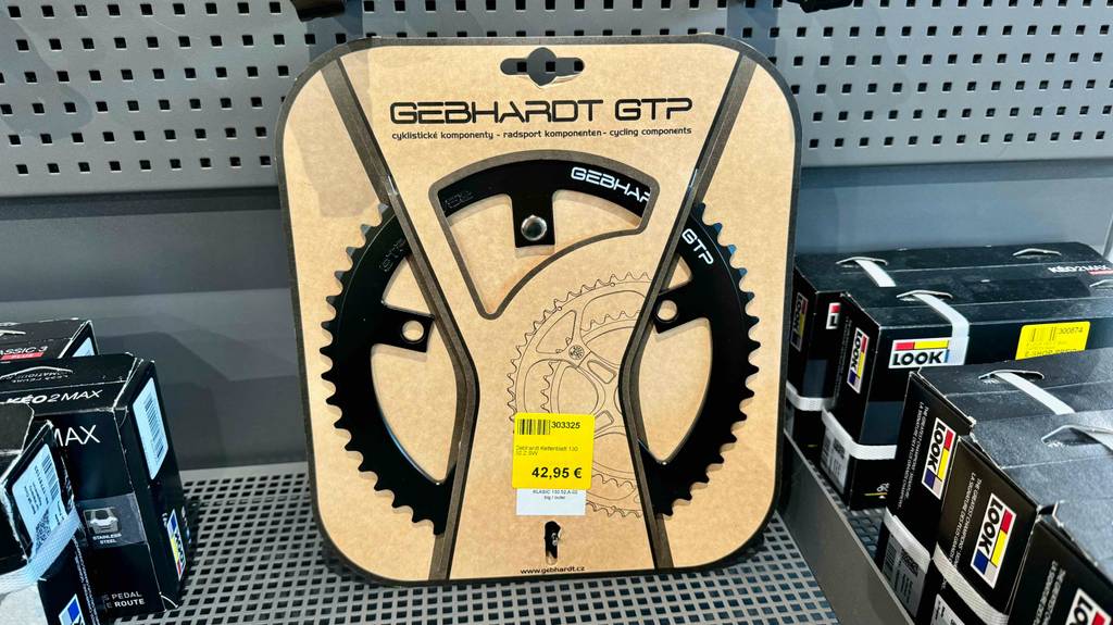 Kettenblatt-Test: Nahaufnahme eines Modells von Gebhardt inklusive Verpackung und Preisetikett.