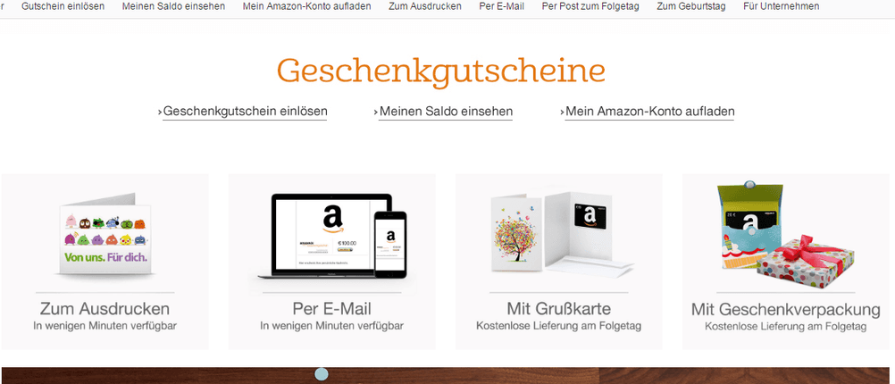 Geschenkgutscheineübersicht bei Amazon