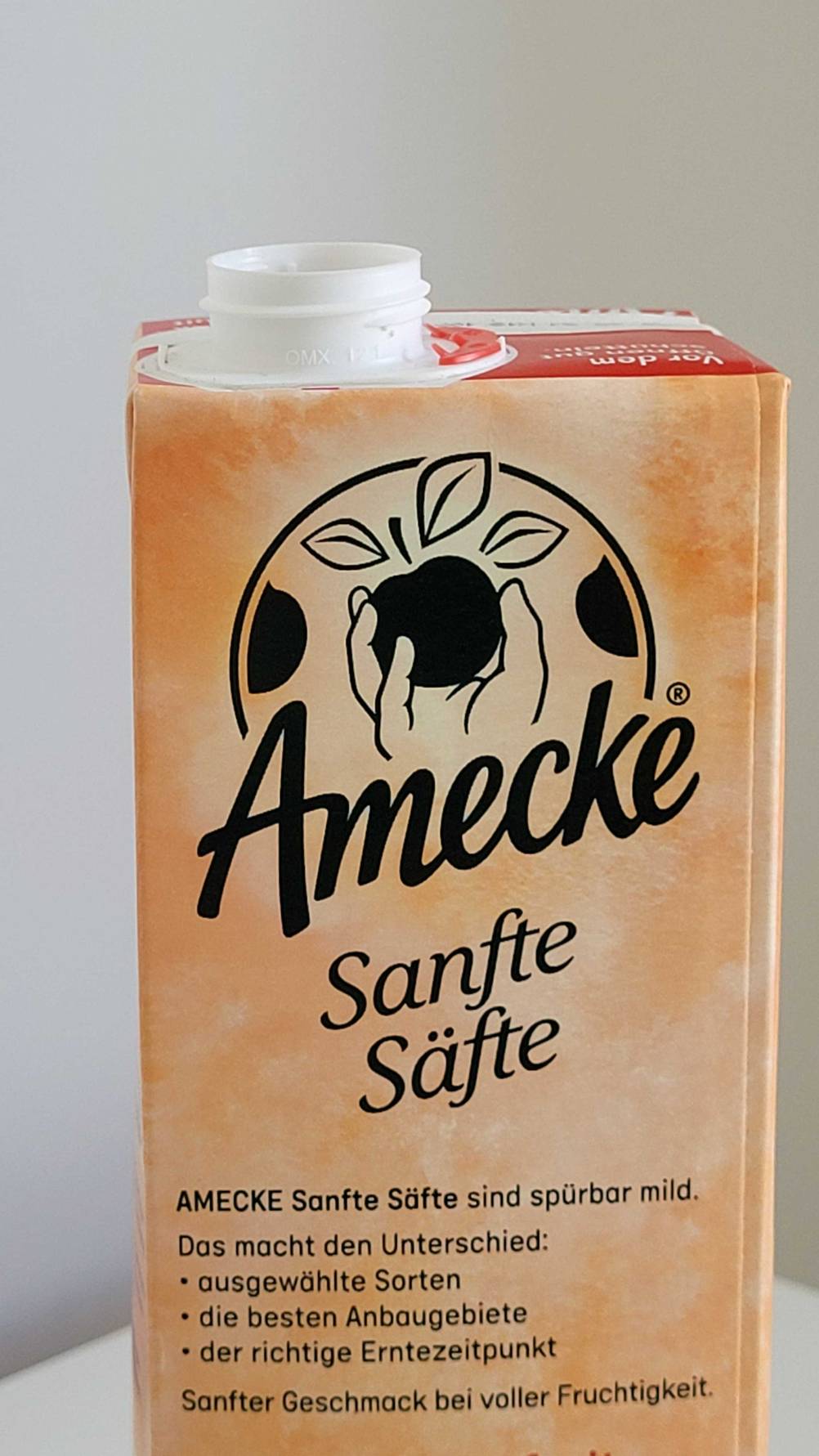 Nahaufnahme des Logos auf einer Packung des Grapefruitsaftes im Test.