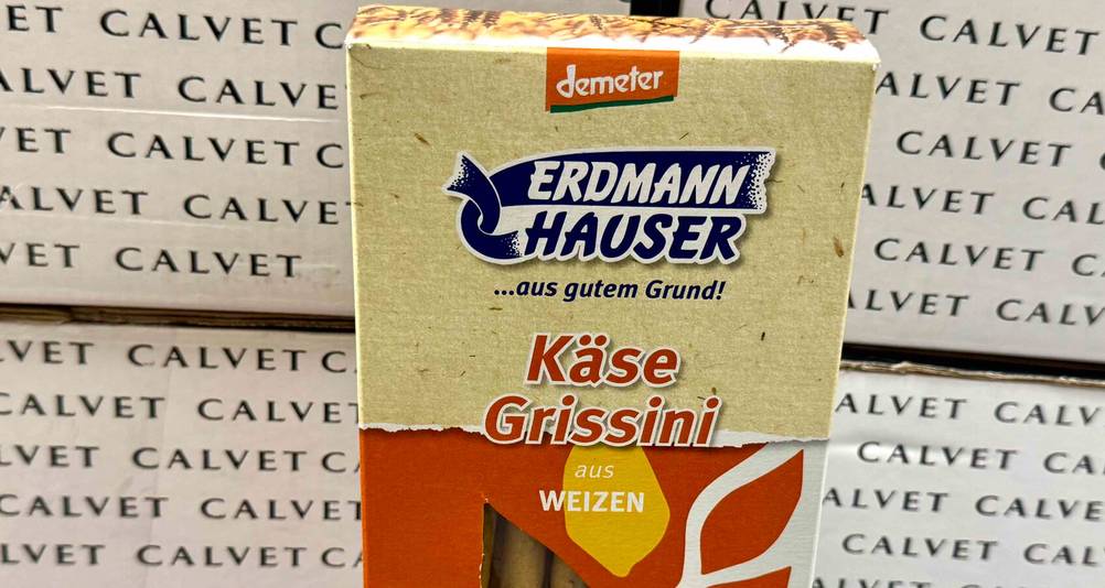 Grissini getestet: Nahaufnahme der Verpackung mit Logo und Artikelbezeichnung.