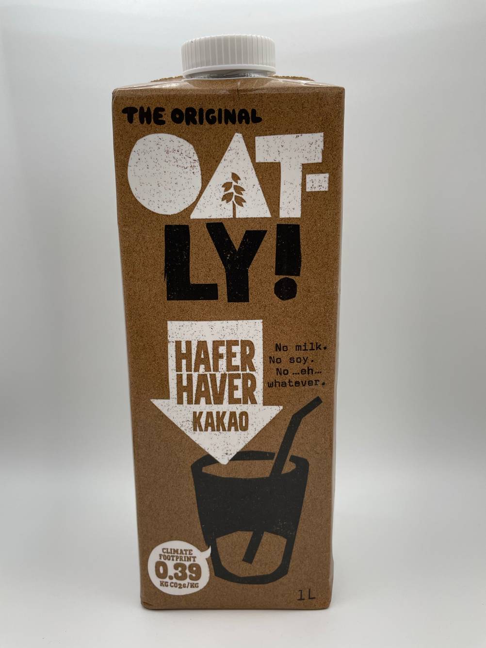 Eine braune Hafermilch Packung
