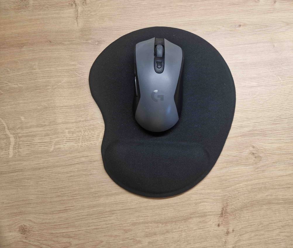 Handballenauflage für die Maus getestet: Eine Maus befindet sich auf der Auflage.