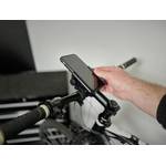 Die Handyhalterung von Grefay mit Handy darin an einem Fahrrad.