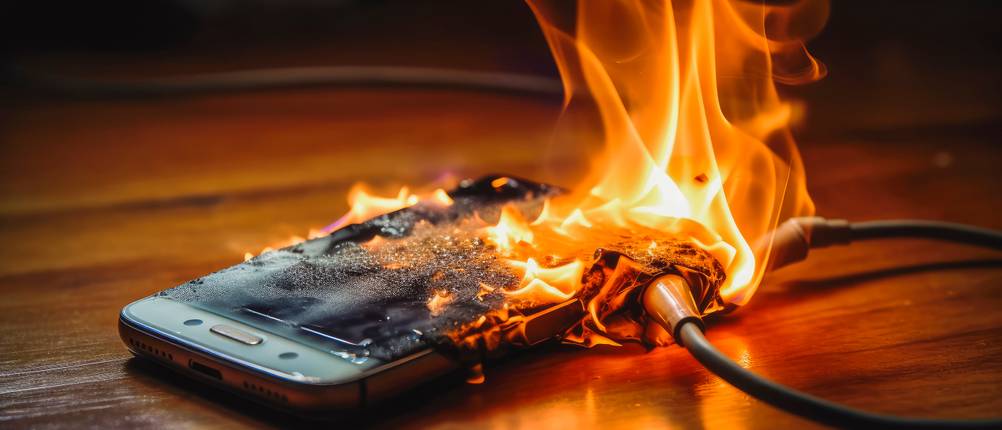 Ein Smartphone fängt beim Laden feuer.
