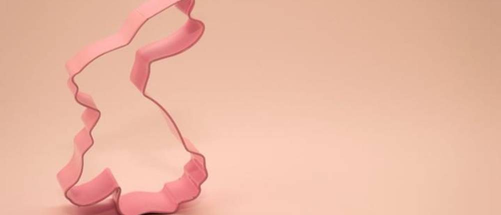 Hasenausstecher-Test: rosa Hasen-Ausstechform aus Silikon vor rosa Hintergrund