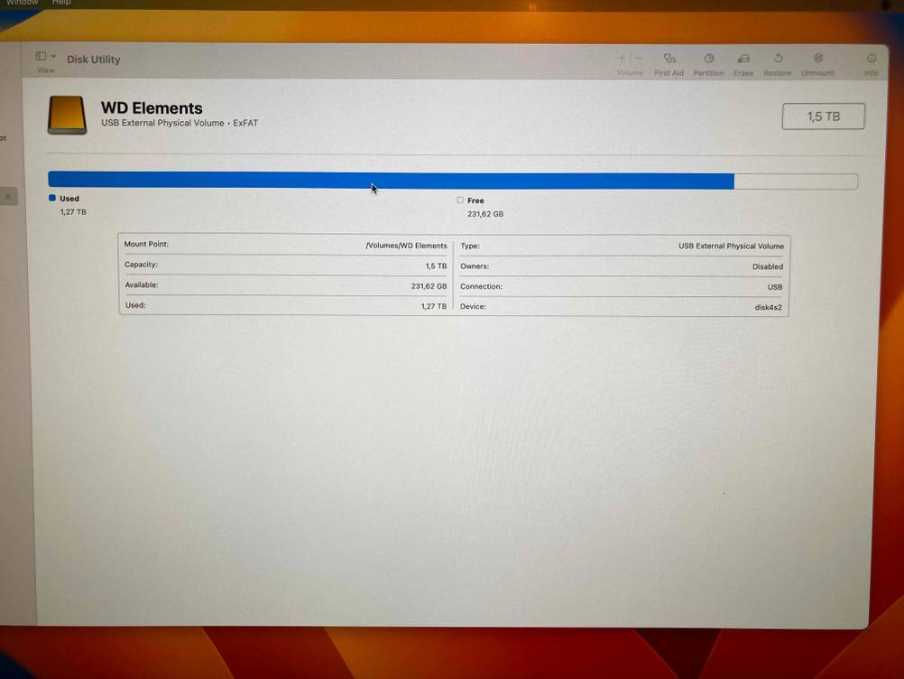 HDD-Festplatten-Test: Kontrollprogramm des Modells der Marke Western Elements.