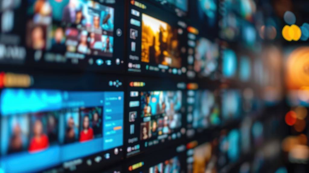 HDMI-Extender-4K im Test: Eine Wand mit vielen laufenden Displays, nahtlos aneinandergereiht.