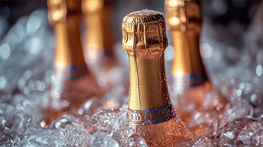 Champagner von Heidsieck im Test: Flaschen, die auf Eis gelegt sind.