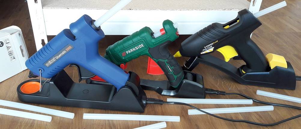 Heißklebepistole Steinel Gluematic 5000, Parkside PHP 500 D2 und Varo POWX145