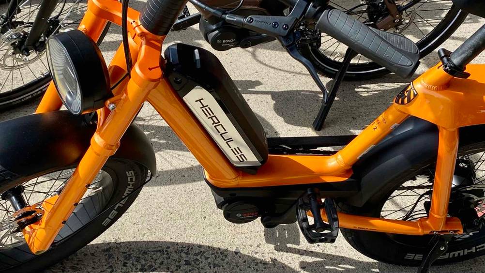 Fatbike-Test: Nahaufnahme des Logos auf dem Akku.