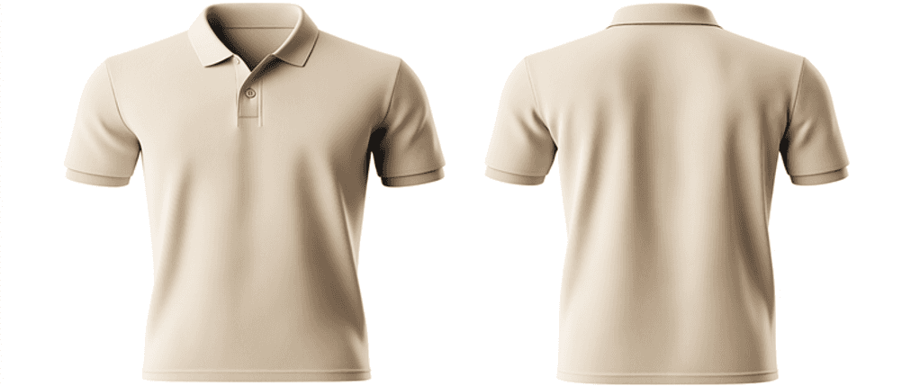 Herren-Poloshirt-Test: Ein beiges Poloshirt in Vorder- und Rückansicht.