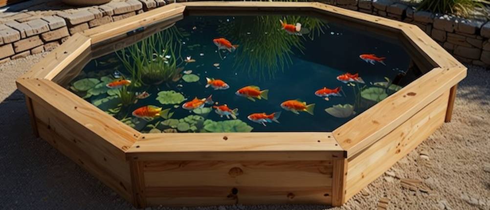 Hochteich aus Holz mit Koi-Karpfen im Test.