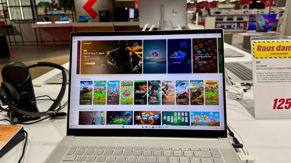HP-Envy-Laptop im Test: Nahaufnahme des Bildschirms.