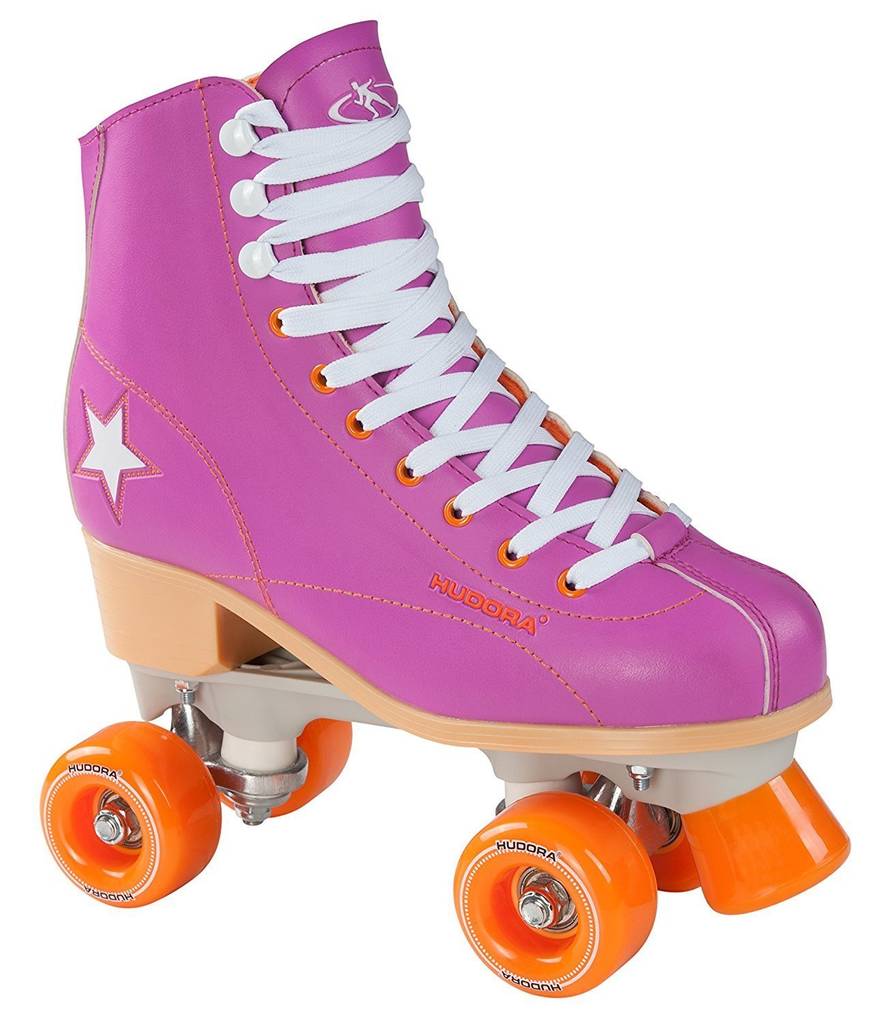 Die HUDORA Disco Rollerskates sind ganz klassische Rollschuhe, zu erkennen an dem hohen Absatz.