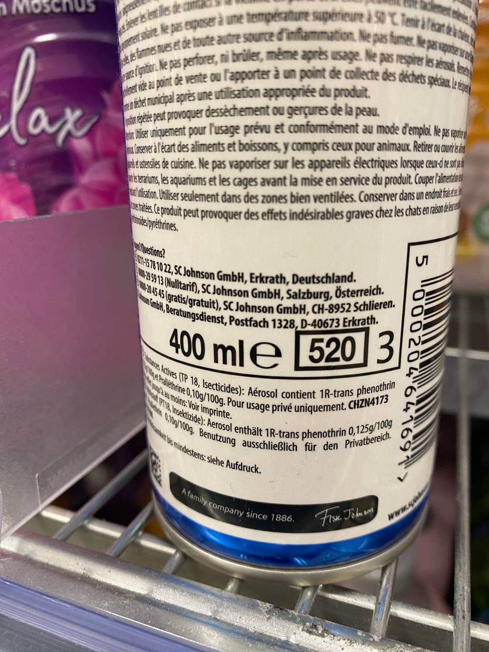 Insektenentferner getestet: Detailaufnahme der Rückseite einer Dose mit Inhaltsangaben.