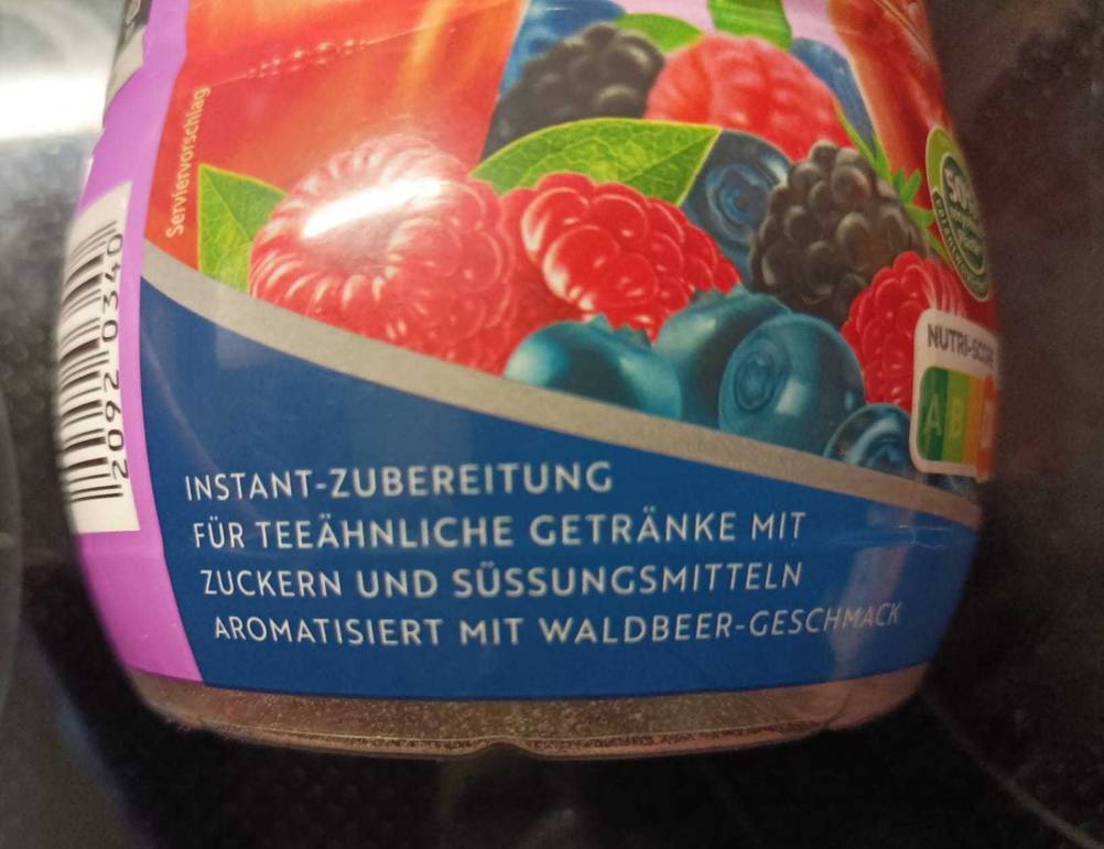 Instant-Tee-Test: Nahaufnahme der Informationen auf der Verpackung.