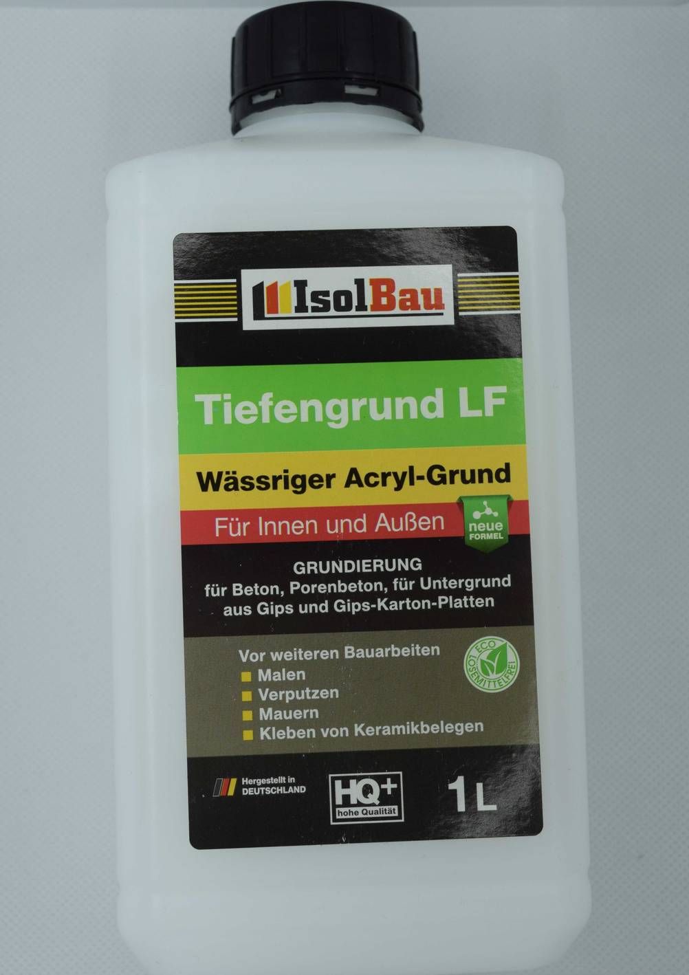 Isolbau-Tiefengrund Flasche von vorne.