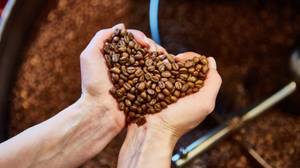 Jacobs-Kapseln-Test: Ein Mann hält Kaffeebohnen in der Hand. 