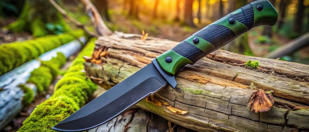 Joker-Messer im Test: Messer auf Holzstamm im Wald.