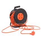 eine orange-schwarze Kabeltrommel