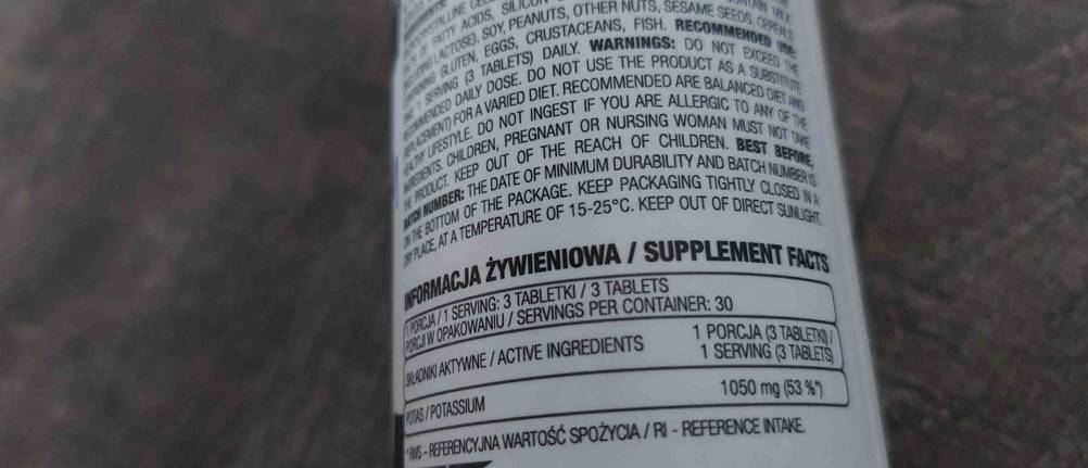 Rückseite einer Dose Kalium