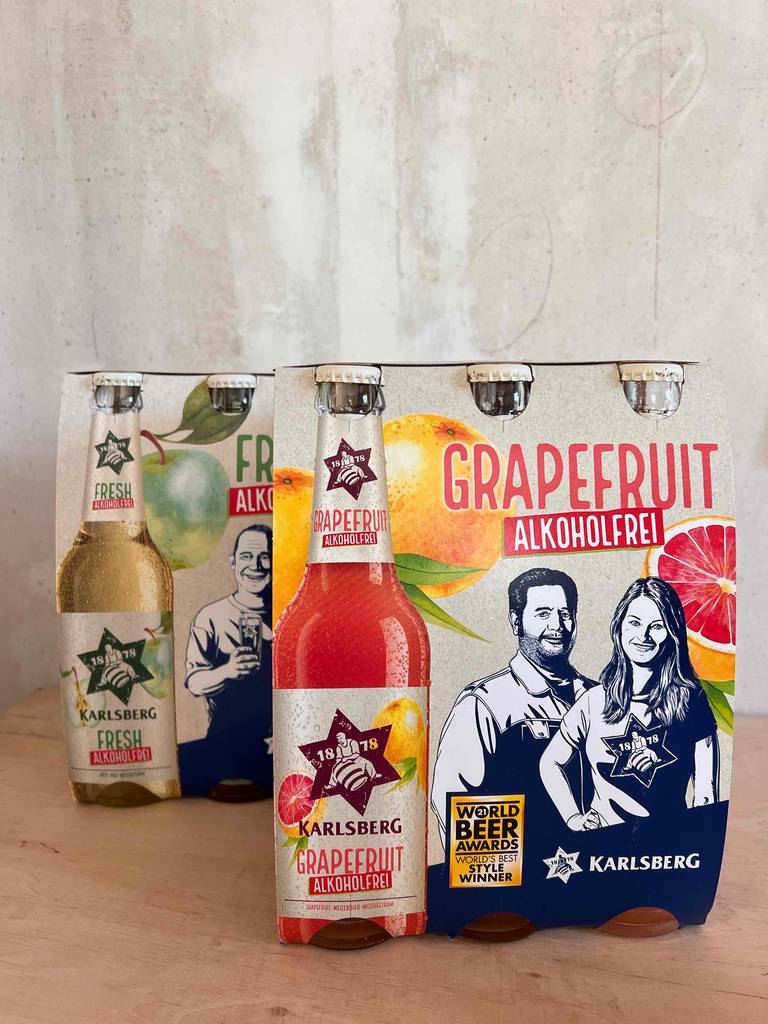 Zwei 6-Pack alkoholfreies Bier mit Apfel und Grapefruit-Geschmack