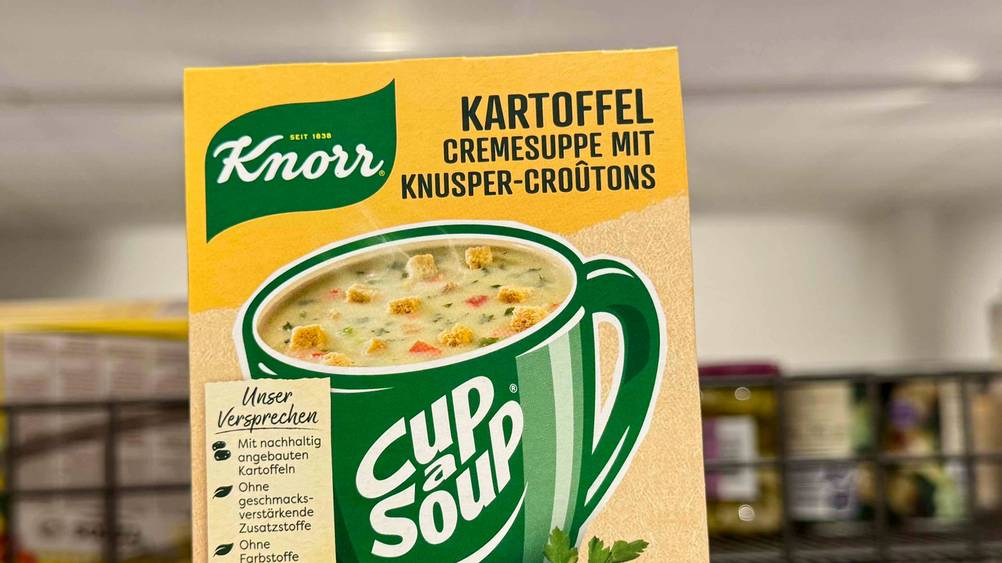Kartoffelsuppe getestet: Nahaufnahme der Verpackung mit Logo und Artikelbezeichnung.