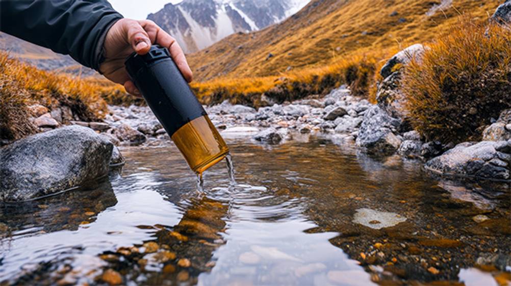 Katadyn-Wasserfilter im Test: Ein Wasserfilter in Gebrauch.