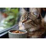 Katzennassfutter-Test: Eine Katze neben einem mit Nassfutter gefüllten Napf.